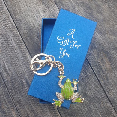 Green & Gold frog keyring keychain boxed frog lover gift 