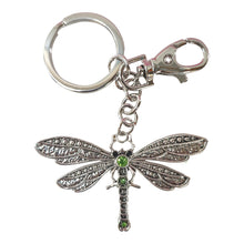Load image into Gallery viewer, Dragonfly Keychain | Silver &amp; Green Dragonfly Keyring Bag Chain Bag Charm Gift