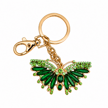 Load image into Gallery viewer, Hand crafter green rhinestone moth keyring keychain gift 