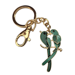 Green tropical parrot pai gold metal keyring keychain gift 