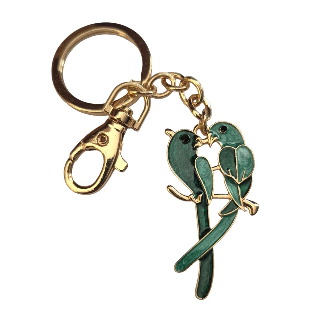 Green tropical parrot pai gold metal keyring keychain gift 