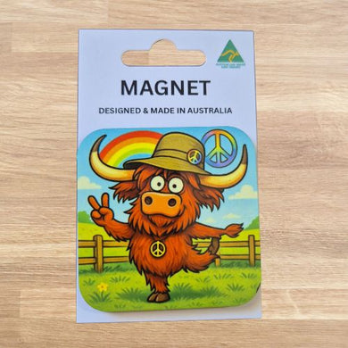 Highlander Cow Magnet | Australian Made Magnet | Helen The Hippy Highlander Cow | Rainbows & Peace