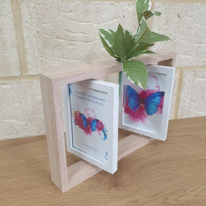 Stand Alone Turning Planter Photo Frame Light Wooden Display | 6 x 4"x6" Photo Inserts