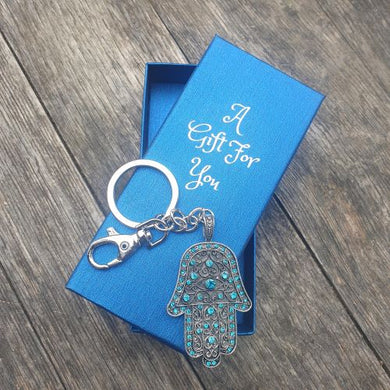 Blue hand of protection keyring keychain bag chain boxed gift 