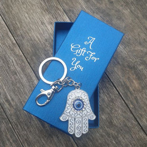 Hand Of Protection Keyring Boxed Gift Hamsa White Hand