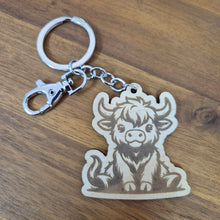 Load image into Gallery viewer, Highlander Cow Wooden Keychain Keyring Bag Chain | Australian Made Gifts | Sustainable Gifts