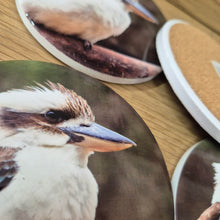 Load image into Gallery viewer, Australian Kookaburra Coaster Set | Set Of 4 Round Boxed Ceramic Table Coasters