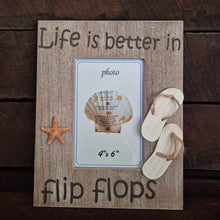 Load image into Gallery viewer, Seaside Photo Frame | Wooden Stand Alone Life Is Better In Flip Flops Ocean Seaside Gift