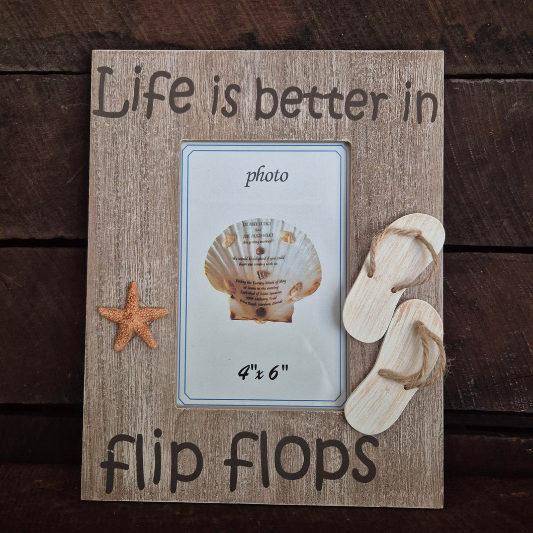 Seaside Photo Frame | Wooden Stand Alone Life Is Better In Flip Flops Ocean Seaside Gift
