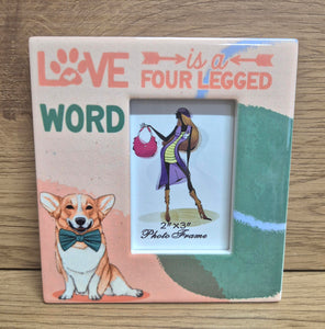 Love is a four legged word cute dog lovers photo frame gift 