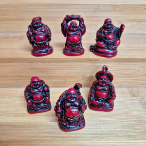 Buddhas Lucky Set Of 6 Mini Statues | Deep Red Colours | Feng Shui Buddha Gifts