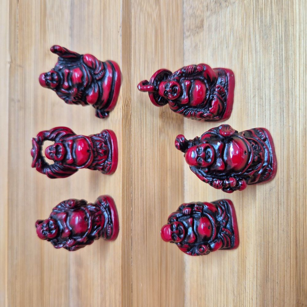 Buddhas Lucky Set Of 6 Mini Statues | Deep Red Colours | Feng Shui Buddha Gifts