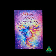 Load image into Gallery viewer, Never Stop Dreaming Magical Dragonfly Postcard 