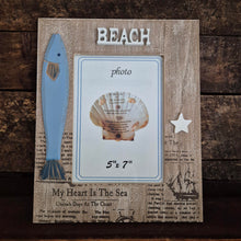 Load image into Gallery viewer, Nautical Beach Fish ocean seaside themed photo frame stand alone wooden gift 