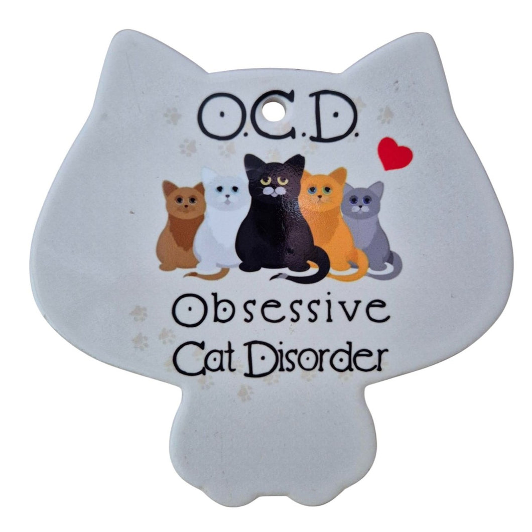Cat Shaped Trivet Sign Gift | OCD Obsessive Cat Disorder Cat Lovers Gift