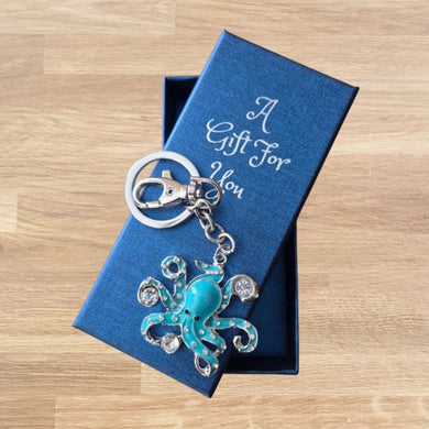 Blue octopus boxed keyring keychain gift 