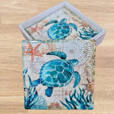 Ocean blue turtle coasters set of 4 ceramic table bar coasters 