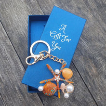 Load image into Gallery viewer, Orange seaside starfish shell keyring keychain boxed gift 