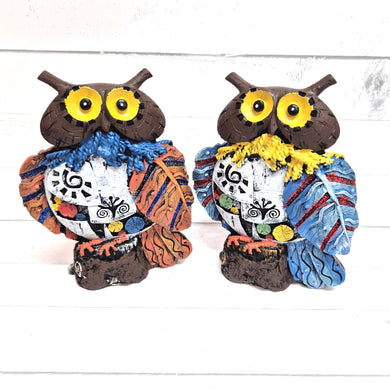 Owl Statue Pair | Quirky Colourful Owl Statues | Owl Lover Gifts | Owl Ornament Pair