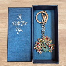Load image into Gallery viewer, Peacock Keychain Boxed Gift | Rainbow Peacock Keyring Bird Gift | Bag Chain
