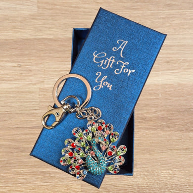 Rainbow peacock keyring keychain boxed gift 