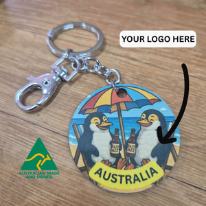 Australian Made Keychain | Australiana Funny Penguin Characters | Custom Made Your Logo Here