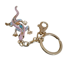 Load image into Gallery viewer, Gecko Keyring Boxed Gift | Pink Gecko Gold Coloured Metal Keychain | Good Fortune Gecko