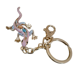 Gecko Keyring Boxed Gift | Pink Gecko Gold Coloured Metal Keychain | Good Fortune Gecko