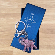 Load image into Gallery viewer, Pink lucky elephant keyring keychain boxed gift 
