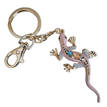 Load image into Gallery viewer, Gecko Keyring Boxed Gift | Pink Gecko Gold Coloured Metal Keychain | Good Fortune Gecko