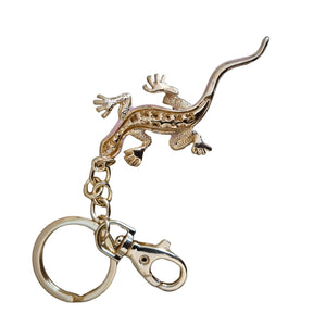 Gecko Keyring Boxed Gift | Pink Gecko Gold Coloured Metal Keychain | Good Fortune Gecko