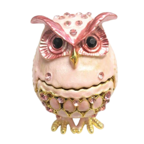 Pink owl trinket jewellery box ornament gift 