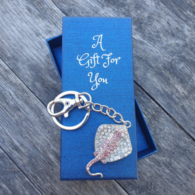 Pink & silver stingray keyring keychain bag chain boxed gift 