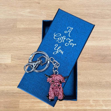 Pink highlander keyring keychain boxed cow gift 