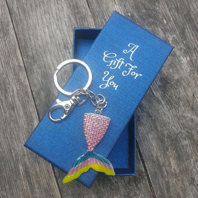 Pink rainbow mermaid tail keyring keychain bag chain boxed gift 