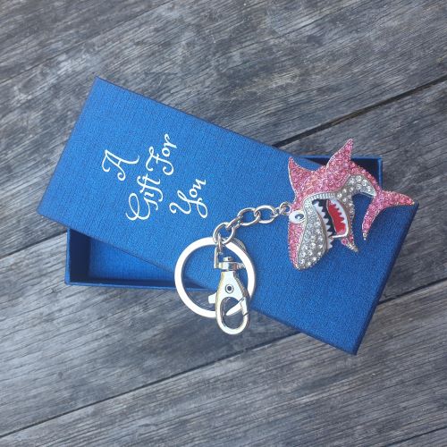 Pink shark keyring keychain boxed gift 