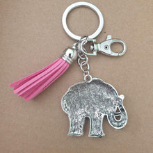 Load image into Gallery viewer, Elephant Keyring | Lucky Silver With Pink Tassel Elephant Keychain | Gift Bag Gift
