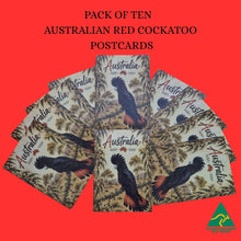 Load image into Gallery viewer, POSTCARD | Pack Of 10 Black Red Cockatoo Tourism Travel Postcards | Designed &amp; Made in Australia