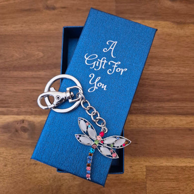 Rainbow dragonfly keyring keychain boxed gift 