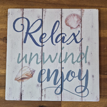 Load image into Gallery viewer, Beach Trivet | Relax Unwind Enjoy Ceramic Kitchen Trivet Gift | Beach Themed Gift