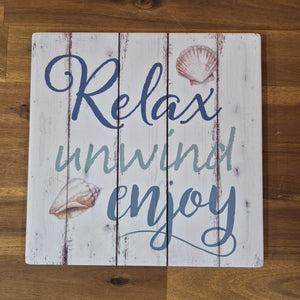 Beach Trivet | Relax Unwind Enjoy Ceramic Kitchen Trivet Gift | Beach Themed Gift