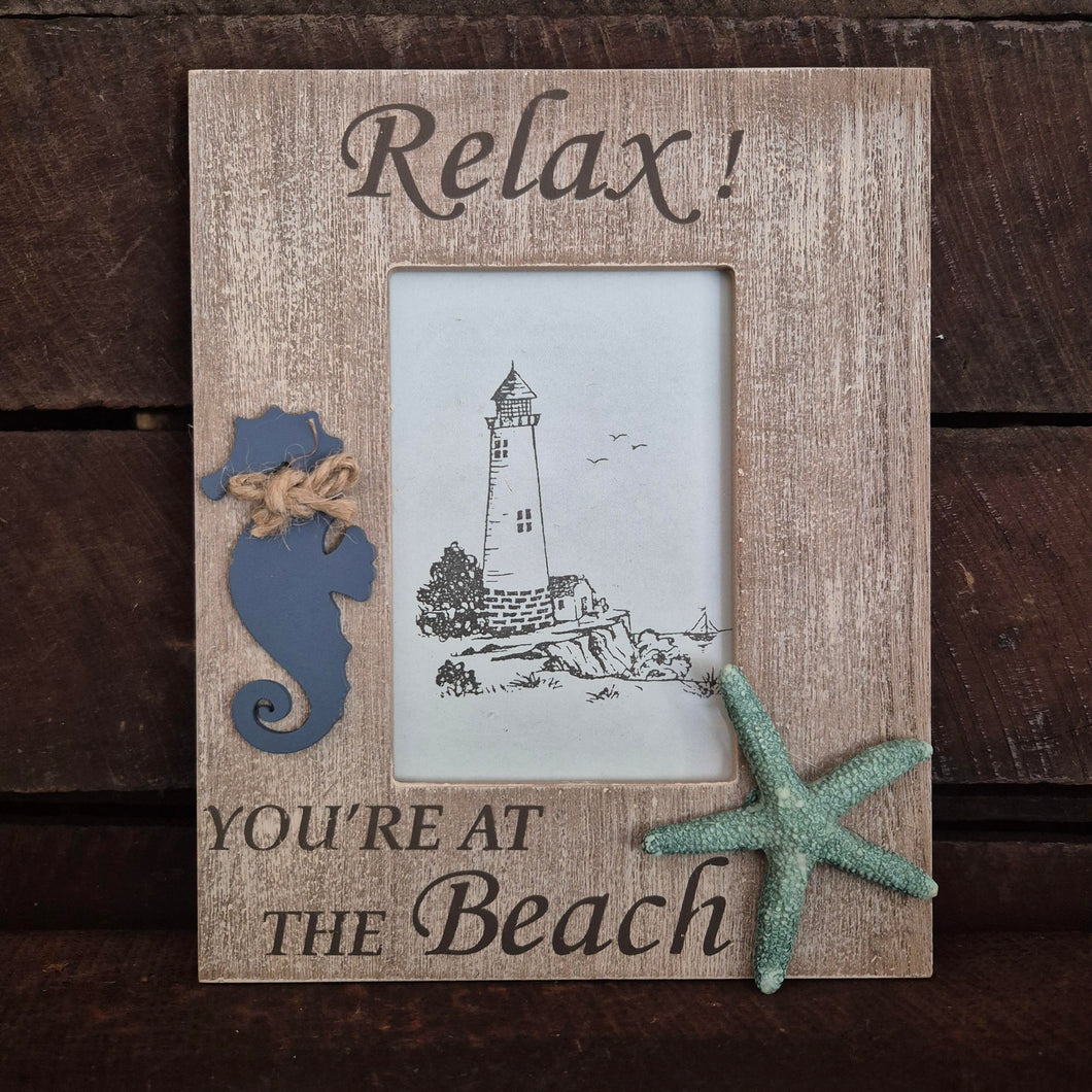 Seaside Photo Frame | Relax Wooden You're At The Beach | Seahorse Starfish