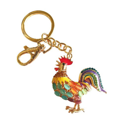 colourful rooster keyring keychain gift 