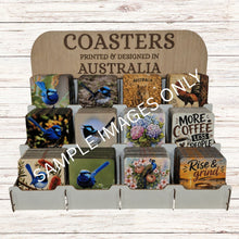 Load image into Gallery viewer, Australian Designed &amp; Printed Custom Coaster Display Stand | 12 Styles | 10 Each Style | 120 Units Total