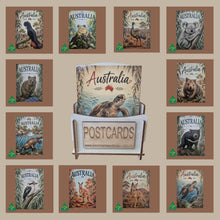 Load image into Gallery viewer, Australiana Postcard Display Stand |  96 Assorted Australiana Postcards | Small Wooden Display Stand