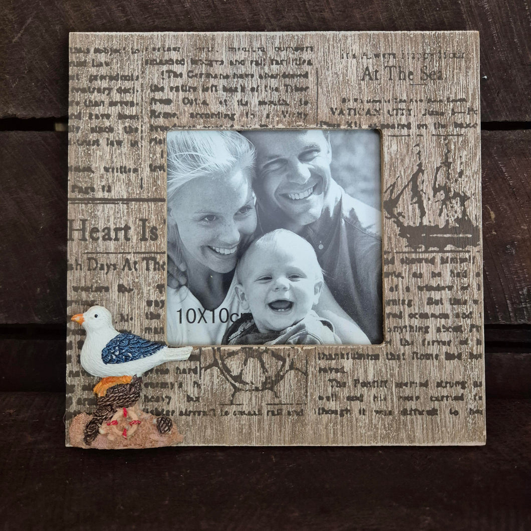 Seaside Photo Frame | Wooden Stand Alone Seagull Ocean Gift | Nautical decor