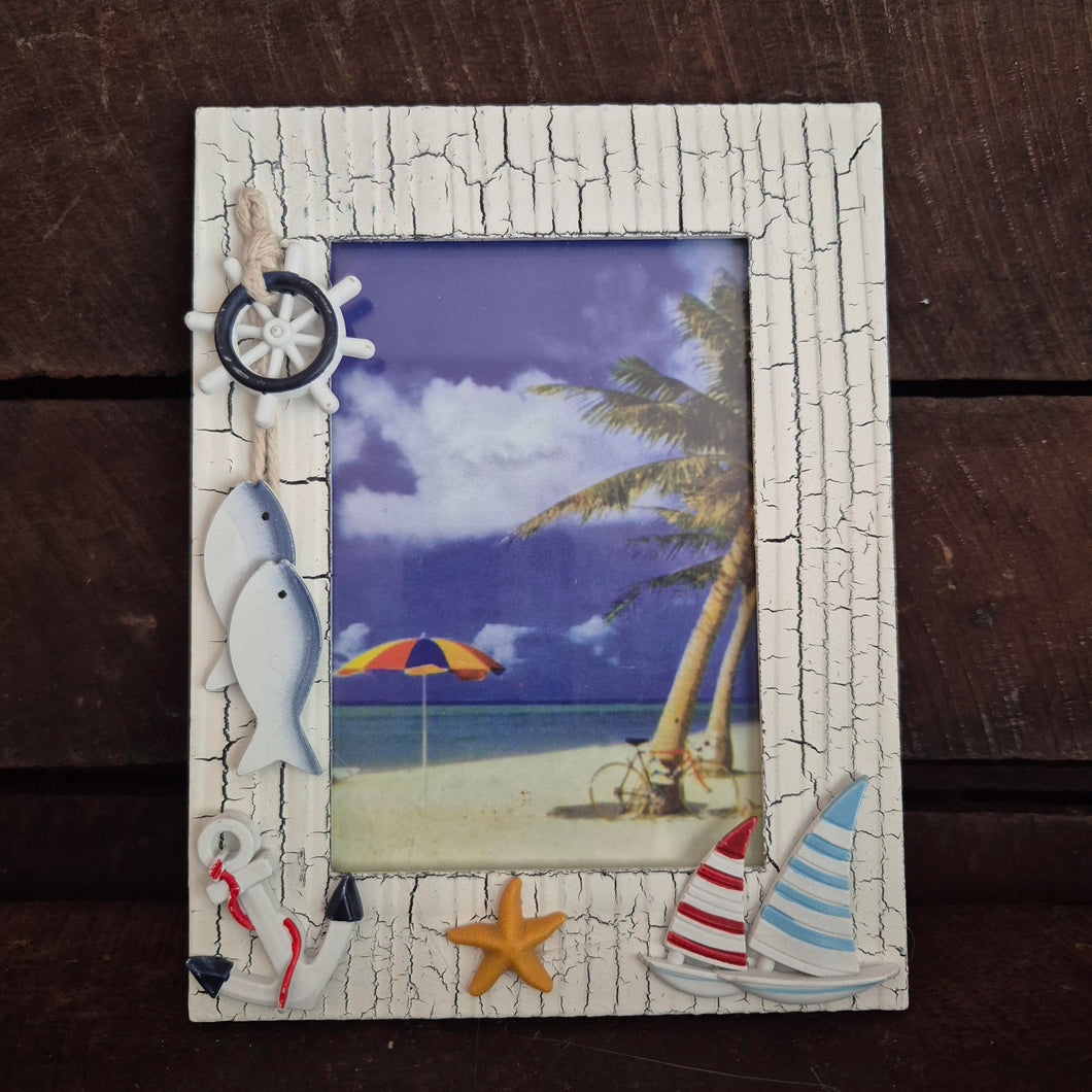 Seaside Photo Frame | Wooden Stand Nautical Themed Decor | Ocean Decorative Gift