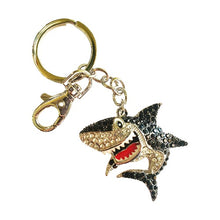 Load image into Gallery viewer, black &amp; silver shark keyring keychain ocean gift 
