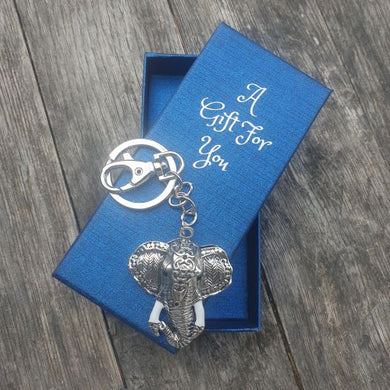 Silver elephant head keyring keychain boxed gift