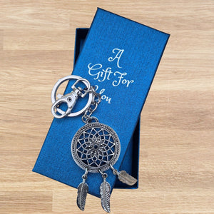Dreamcatcher Mandala Spiritual Feather Keyring Boxed Gift | Silver Metal Keychain